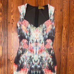 Nicole Miller pink and blue floral cocktail dress